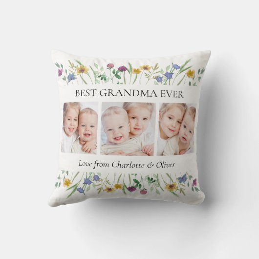 おばあちゃんギフト3枚の写真フローラ クッション (裏面)