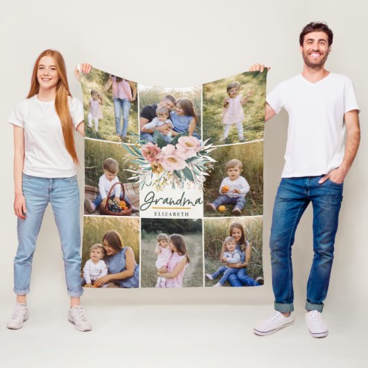 おばあちゃんギフト8フォトピンクガーリーの水彩フローラ フリースブランケット (インサイチュ)