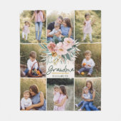 おばあちゃんギフト8フォトピンクガーリーの水彩フローラ フリースブランケット (正面)