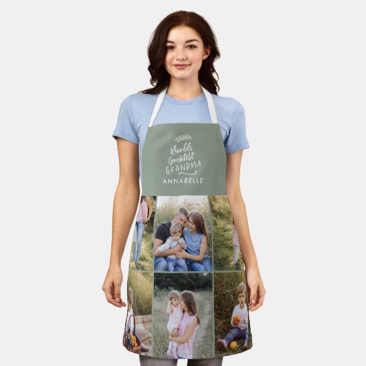 おばあちゃんギフト8写真孫シンプルタイポグラフィ エプロン (着用した状態)