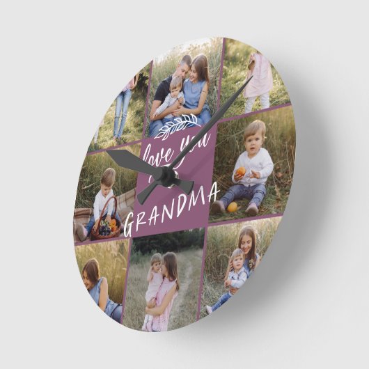 おばあちゃんギフト8写真孫シンプルタイポグラフィ ラウンド壁時計 (傾斜)
