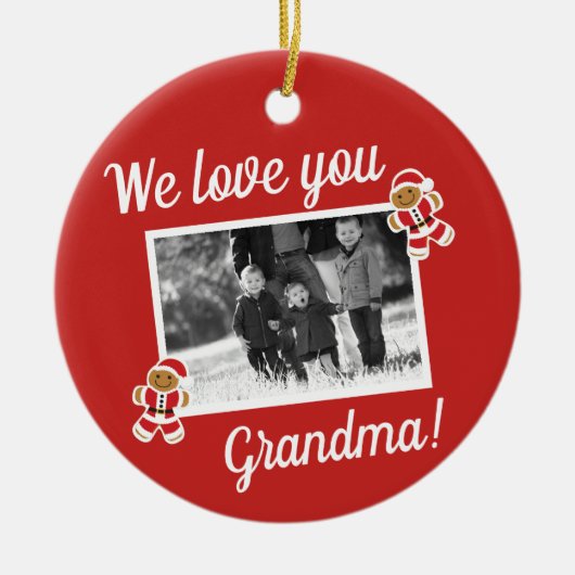 おばあちゃんギンガーブレッド赤の写真クリスマスが大好き セラミックオーナメント (正面)