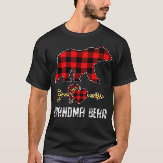 おばあちゃんクマ赤いバッファロープレイドマッチングクリスマス Tシャツ