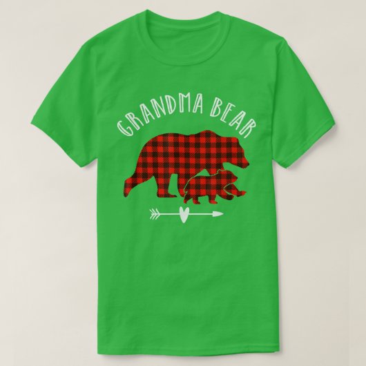 おばあちゃんクマ赤い格子縞シャツ赤い格子縞クマ母 Tシャツ (デザイン正面)