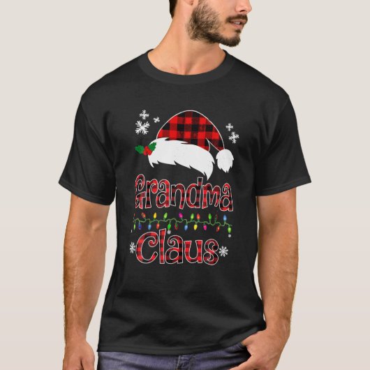 おばあちゃんクリスマスサンタクロース赤い格子縞シャツグランプラス Tシャツ (正面)