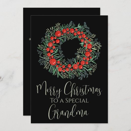 おばあちゃんクリスマスベリーリース シーズンカード (正面/裏面)