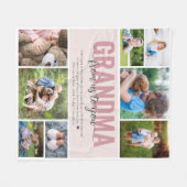 おばあちゃんグランドキッズハグピンクフォトコラージュ フリースブランケット (正面(横))