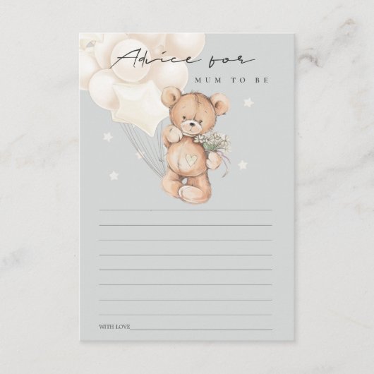 おばあちゃんシャワー用かわいいアイボリーベアーバルーンアドバイス エンクロージャーカード (正面)