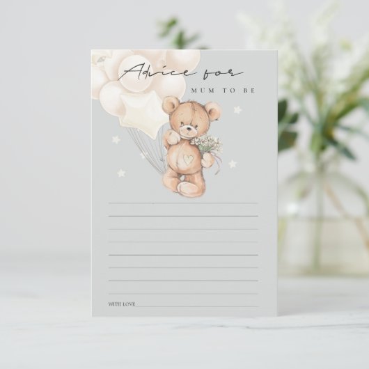 おばあちゃんシャワー用かわいいアイボリーベアーバルーンアドバイス エンクロージャーカード (スタンド正面)