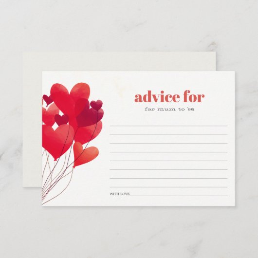 おばあちゃんシャワー用かわいい赤いハートバルーンアドバイス エンクロージャーカード (正面/裏面)