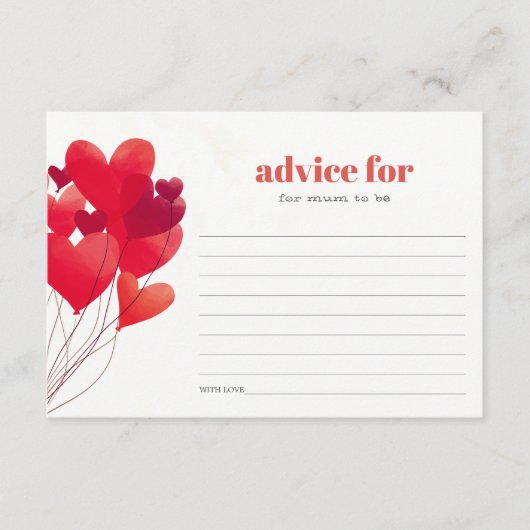 おばあちゃんシャワー用かわいい赤いハートバルーンアドバイス エンクロージャーカード (正面)