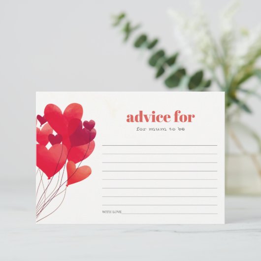 おばあちゃんシャワー用かわいい赤いハートバルーンアドバイス エンクロージャーカード (スタンド正面)