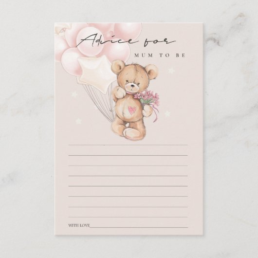 おばあちゃんシャワー用かわいい赤面ベアーバルーンアドバイス エンクロージャーカード (正面)