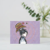 おばあちゃんシュナウザーフラワーハットオフリーシュアート™ ポストカード (スタンド正面)