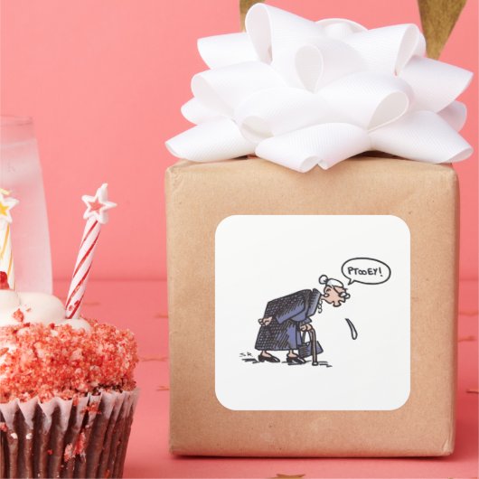 おばあちゃんスピッティング!四角い大きなステッカー スクエアシール (パーティー)