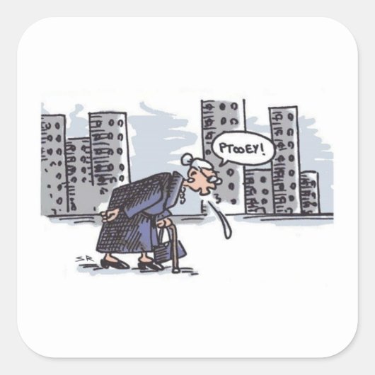 おばあちゃんスピッティング!街wワード角大ステッカー スクエアシール (正面)