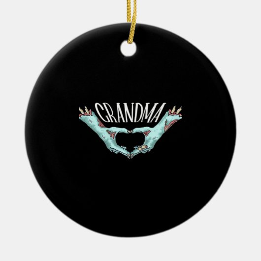 おばあちゃんゾンビハンドハートハロウィーン衣装ファミリー セラミックオーナメント (正面)