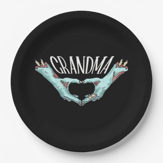 おばあちゃんゾンビハンドハートハロウィーン衣装ファミリー ペーパープレート (正面)