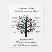 おばあちゃんツリー(ハート)、黒/白8の名前と日付 フリースブランケット (正面)