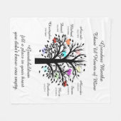 おばあちゃんツリー(ハート)、黒/白8の名前と日付 フリースブランケット (正面(横))