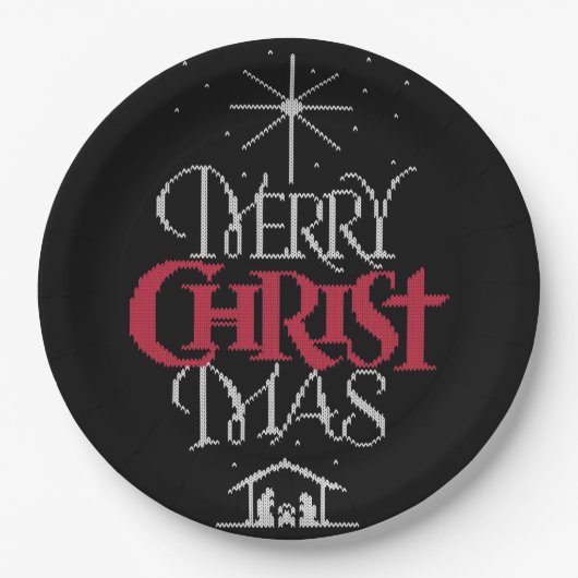 おばあちゃんニット宗教的に醜いメリークリスマスセーター ペーパープレート (正面)