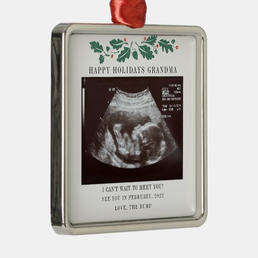 おばあちゃんハッピーホリデー妊娠超音波写真 メタルオーナメント (右)