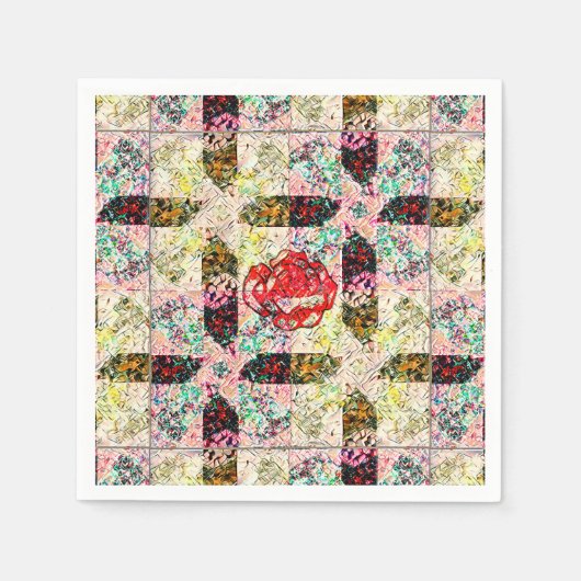 おばあちゃんバラキルト紙 スタンダードカクテルナプキン (正面)