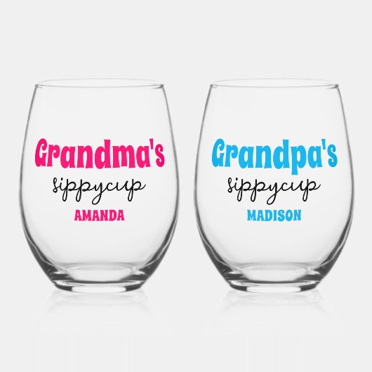 おばあちゃんパーソナライズされたとおじいちゃんのシッピーカップ ステムなしワイングラス (正面)