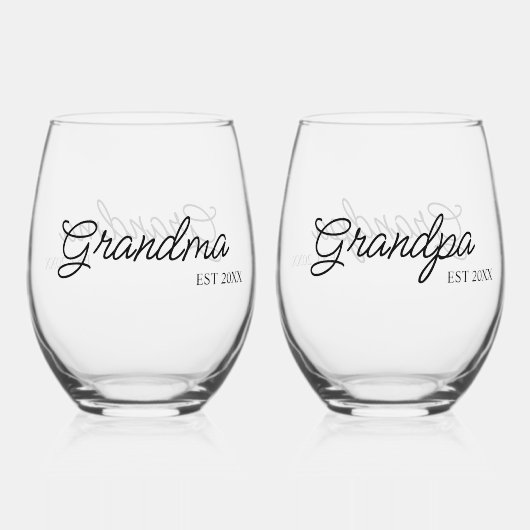おばあちゃんパーソナライズされたとおじいちゃん ステムなしワイングラス (裏面)