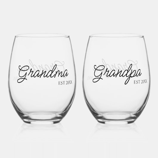 おばあちゃんパーソナライズされたとおじいちゃん ステムなしワイングラス (正面)
