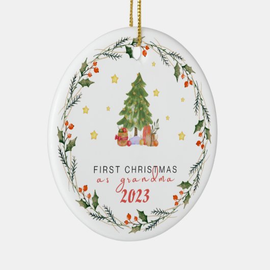 おばあちゃんパーソナライズされたのクリスマスとして1年目 セラミックオーナメント (右)