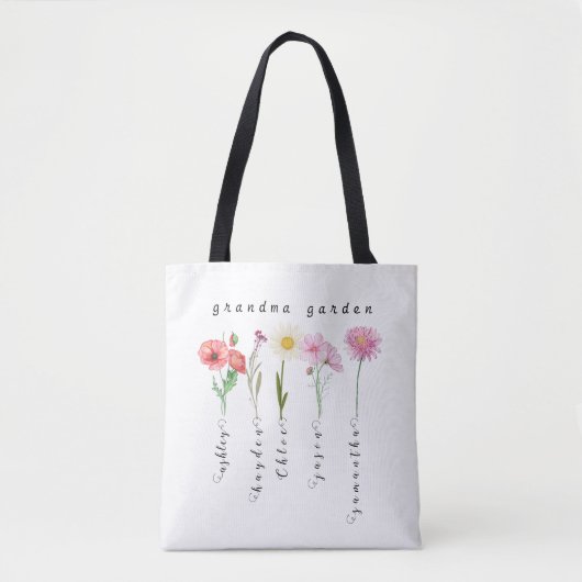 おばあちゃんパーソナライズされたガーデン誕生の花 トートバッグ (正面)