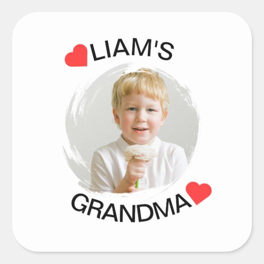 おばあちゃんパーソナライズされたシール | 子顔写真 スクエアシール (正面)