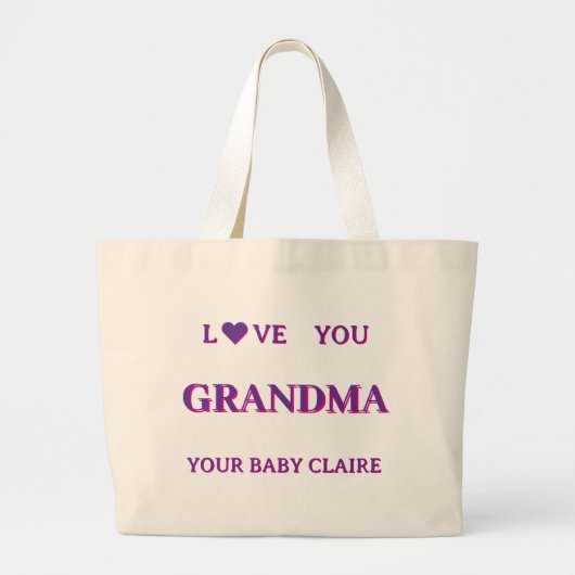 おばあちゃんパーソナライズされたスクリプト大バッグピンクパープル ラージトートバッグ (正面)