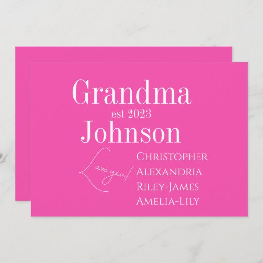 おばあちゃんパーソナライズされたピンク シーズンカード (正面/裏面)