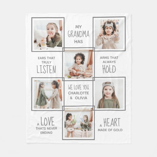 おばあちゃんパーソナライズされたフォトコラージュおばあちゃん フリースブランケット (正面)
