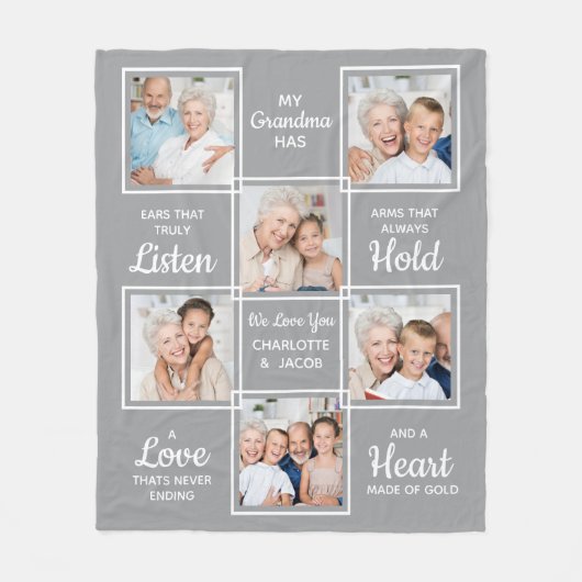 おばあちゃんパーソナライズされたフォトコラージュ フリースブランケット (正面)