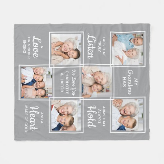 おばあちゃんパーソナライズされたフォトコラージュ フリースブランケット (正面(横))