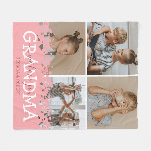 おばあちゃんパーソナライズされたフォトコラージュ フリースブランケット (正面(横))