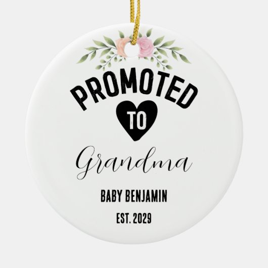 おばあちゃんパーソナライズされたベビー名に昇格 セラミックオーナメント (正面)
