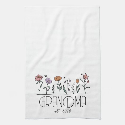 おばあちゃんパーソナライズされたワイルドフラワー キッチンタオル (縦)