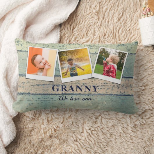 おばあちゃんパーソナライズされた孫3フォトコラージュ ランバークッション (ブランケット)