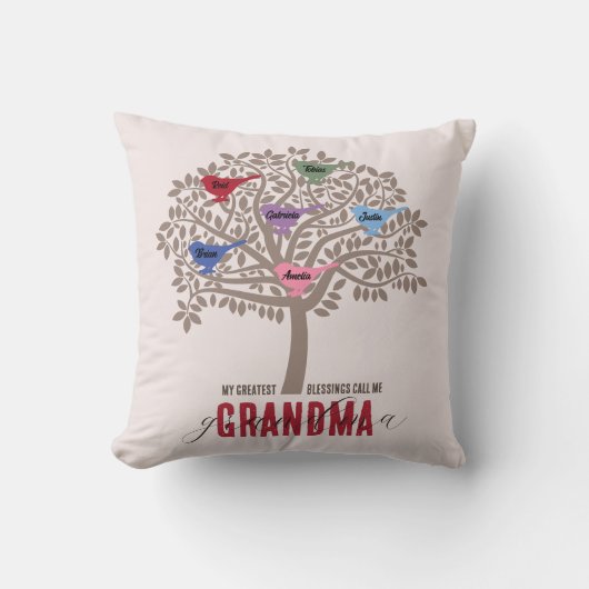 おばあちゃんパーソナライズされた母の日の贈り物6鳥 クッション (正面)