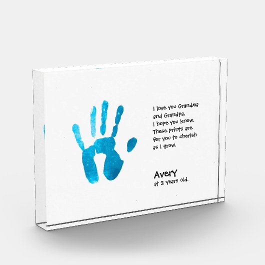 おばあちゃんパーソナライズされた用の子どもの手刷り フォトブロック (左)