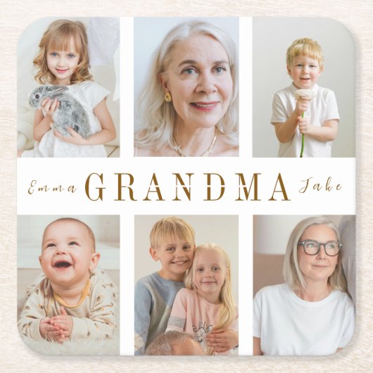 おばあちゃんパーソナライズされた紙コースター | カスタム写真 スクエアペーパーコースター (正面)