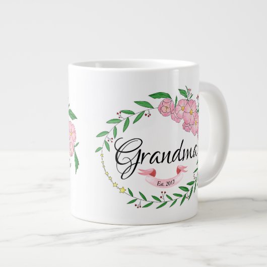 おばあちゃんパーソナライズされた設立フラワーリース ジャンボコーヒーマグカップ (正面右)