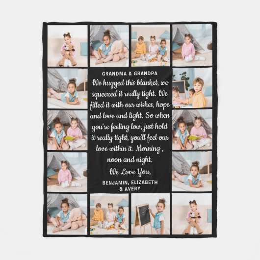 おばあちゃんパーソナライズされた詩14フォトコラージュ フリースブランケット (正面)