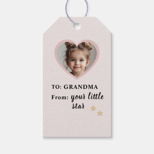「おばあちゃんパーソナライズされた – 写真「リトルスター」 ギフトタグ (正面)