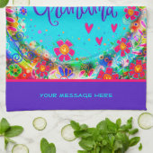 おばあちゃんパープルかわいらしフローラおもしろいパーソナライズされた キッチンタオル (折り畳み)