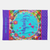 おばあちゃんパープルかわいらしフローラおもしろいパーソナライズされた キッチンタオル (横)